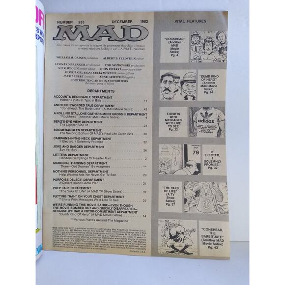 Mad Magazine #235 Rocky 3 The Facts Of Life Comic Book Dec 1982 Humor Satire - Picture 2 of 5